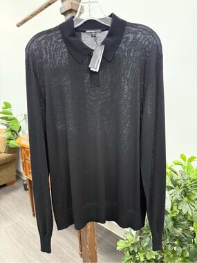 James Perse Men's Black V-Neck Polo Sweater